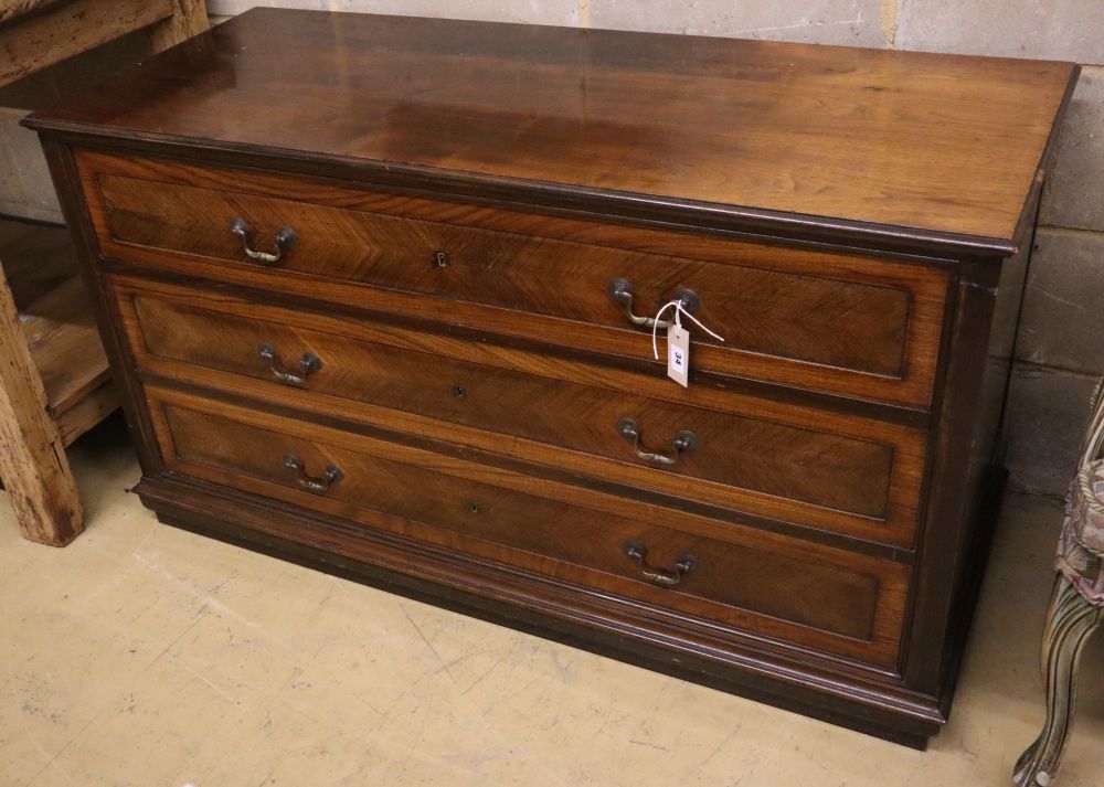 A Continental walnut chest of drawers, width 128cm depth 53cm height 72cm